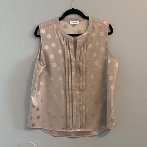 Calvin Klein Beige Polka Dot Sleeveless Blouse